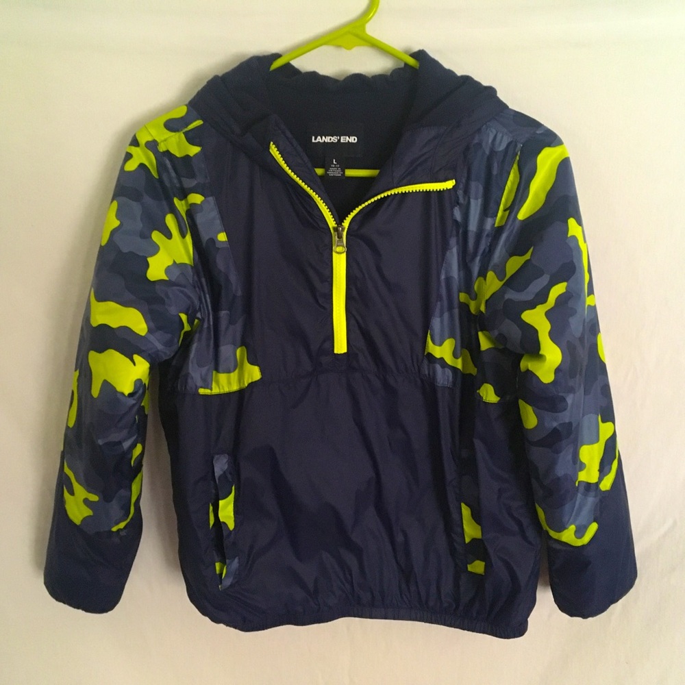 Lands End 1/4 Zip Blue & Yellow Camo Pullover Jacket Kid’s Size Large 10/12